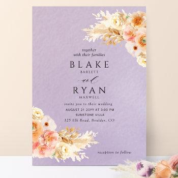 elegant minimal lavender peach blush cream wedding invitation