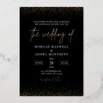 elegant minimalist black and gold wedding foil invitation