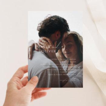 elegant minimalist script faded photo wedding invitation