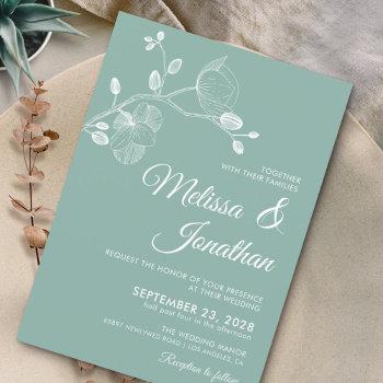 elegant modern floral green white orchids wedding invitation