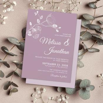 elegant modern floral purple white orchids wedding invitation