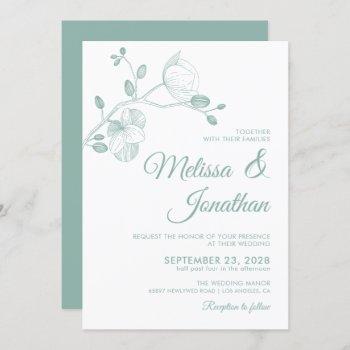 elegant modern floral white green orchids wedding invitation