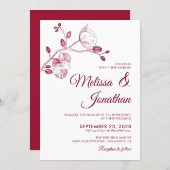 elegant modern floral white red orchids wedding invitation