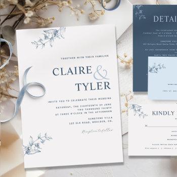 elegant modern minimal blue wedding invitation