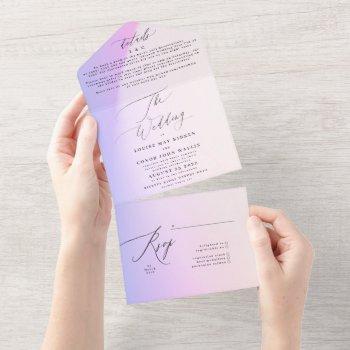 elegant modern purple ombre tie dye wedding all in one invitation