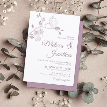 elegant modern purple orchids floral wedding invitation