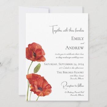 Small Elegant Modern Watercolor Red Poppies Wedding Front View