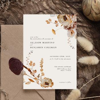 elegant modern woodland fall floral wedding invitation