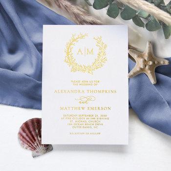 Small Elegant Monogram Beach Wedding Real Gold Foil Front View