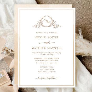 elegant monogram beige cream watercolor wedding in invitation