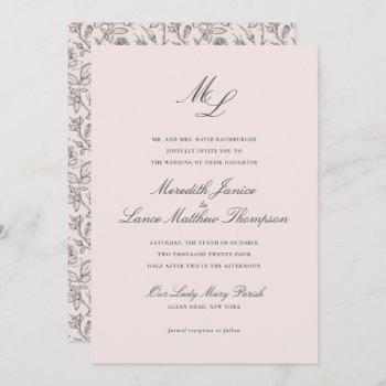 Small Elegant Monogram Blush Floral Script Wedding Front View
