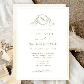 elegant monogram champagne watercolor wedding invitation