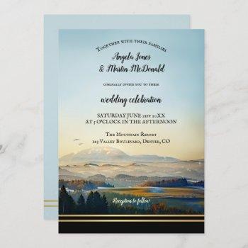elegant mountain landscape art wedding invitation