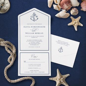 elegant nautical anchor monogram frame wedding all in one invitation