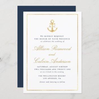 elegant nautical navy blue wedding invitation
