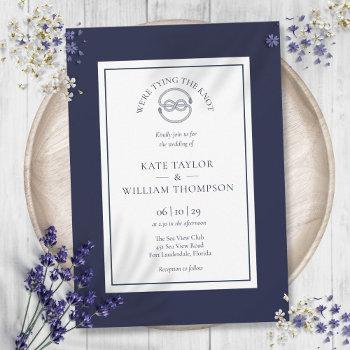 elegant nautical tying the knot navy blue wedding invitation