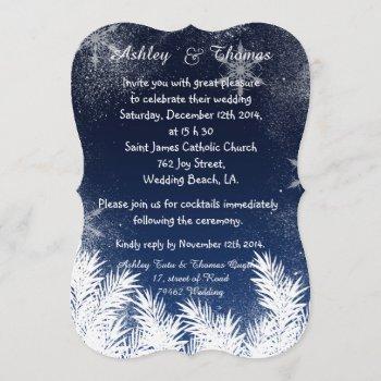Small Elegant Navy Blue Branch Snowflake Winter Wedding Front View