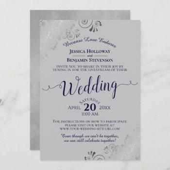 elegant navy blue on gray wedding livestream invitation