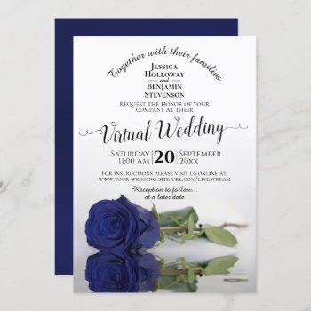 elegant navy blue reflecting rose virtual wedding invitation