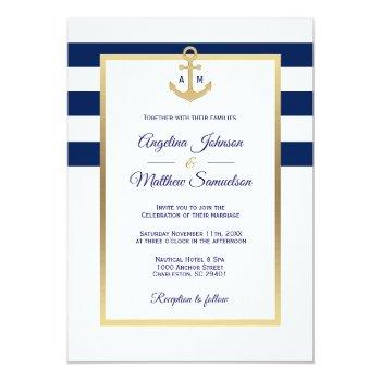Small Elegant Navy Blue White Gold Nautical Wedding Front View