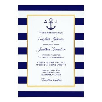 Small Elegant Navy Blue White Stripes Nautical Wedding Front View
