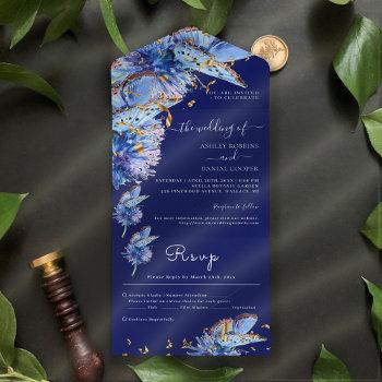 elegant navy butterflies wedding all in one invitation