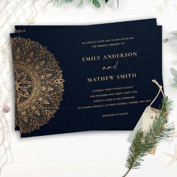 elegant navy gold classic ornate mandala wedding invitation