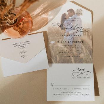 elegant neutral boho photo wedding all in one invitation