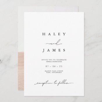 elegant neutral script photo wedding invitation