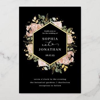 elegant neutral watercolor floral wedding | gold foil invitation