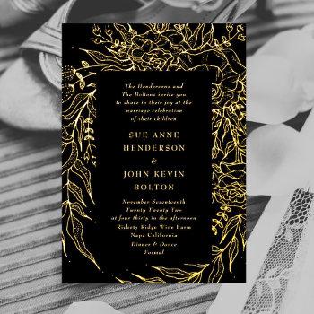 Small Elegant Onyx Black Tuxedo Gold Wreath Wedding Foil Front View