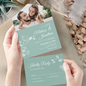 elegant orchids mint green floral wedding all in one invitation
