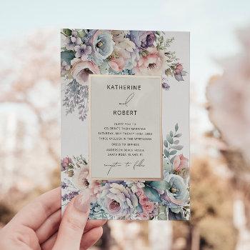elegant pastel garden floral wedding foil invitation