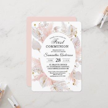 elegant pastel pink floral frame & gold drops invitation