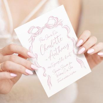 elegant pastel pink hand drawn bow  save the date