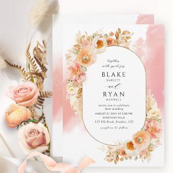 elegant peach blush cream and coral wedding invitation