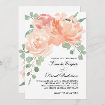 elegant peach watercolor floral wedding invitation