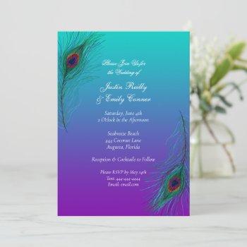 elegant peacock feathers wedding  invitation