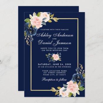 Small Elegant Pink Blush Blue Floral Wedding Gold Frame Front View