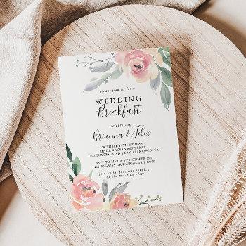 elegant pink blush floral wedding breakfast invitation