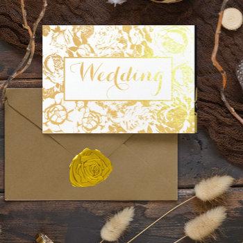 Small Elegant Pink Coral Gold Foil Rose Wedding Invite Front View