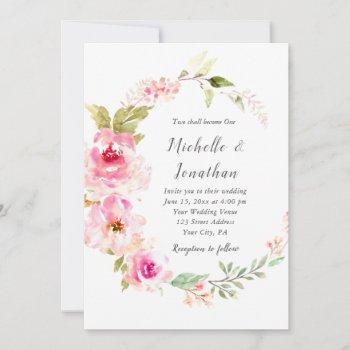 elegant pink floral wreath christian wedding  invitation