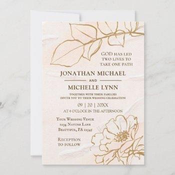 elegant pink mustard rose leaves christian wedding invitation