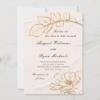 Small Elegant Pink Mustard Rose Leaves Christian Wedding Front View