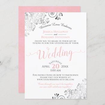 elegant pink on white wedding livestream invitation