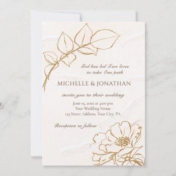 elegant pink rose art floral christian wedding invitation