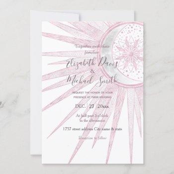 elegant pink sun moon doodle mandala white design invitation