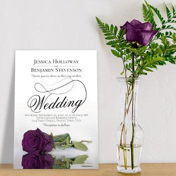elegant plum purple rose classy script wedding invitation