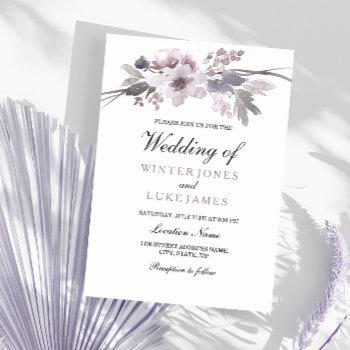 elegant purple gray winter floral wedding invite
