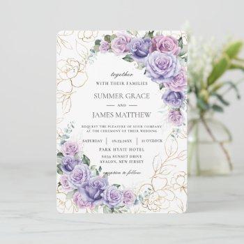 elegant purple lilac lavender roses wedding invitation